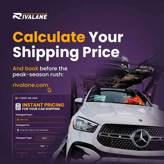 Rivalane shipping-price calculator ad encouraging booking before peak season